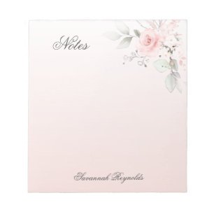 Personalisierte PINK FLORAL-ROSE Notizblock