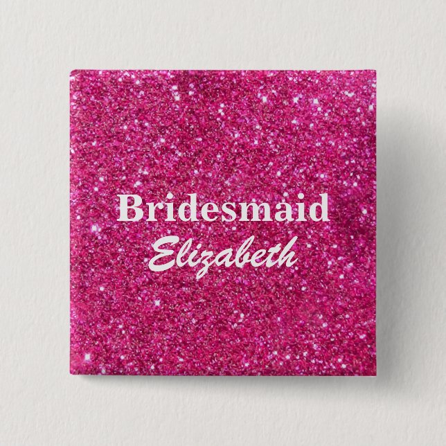 Personalisierte Pink Glitzer Bridesmaids Hochzeit Button (Vorderseite)