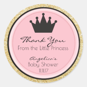 Personalisierte Pink Gold Princess Babyduschetiket Runder Aufkleber