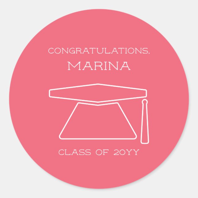 Personalisierte Pink Graduation Party Runder Aufkleber (Vorderseite)