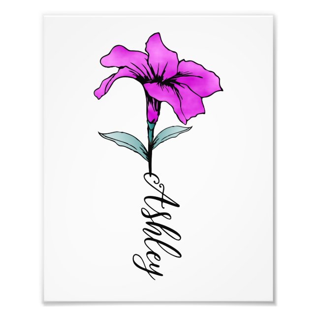 Personalisierte Pink Lily Blume Fotodruck (Vorne)