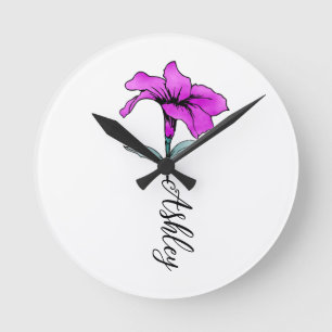 Personalisierte Pink Lily Blume Runde Wanduhr