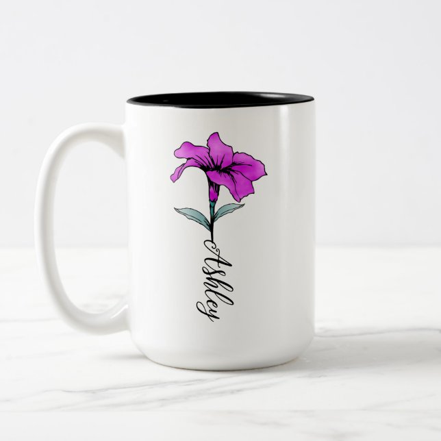 Personalisierte Pink Lily Blume Zweifarbige Tasse (Links)