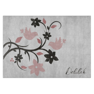 Personalisierte Pink Lovebirds Schneidebrett