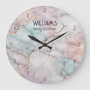 Personalisierte Pink Marble Stone Family Große Wanduhr