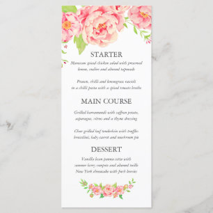 Personalisierte Pink Peony Wedding Menükarte