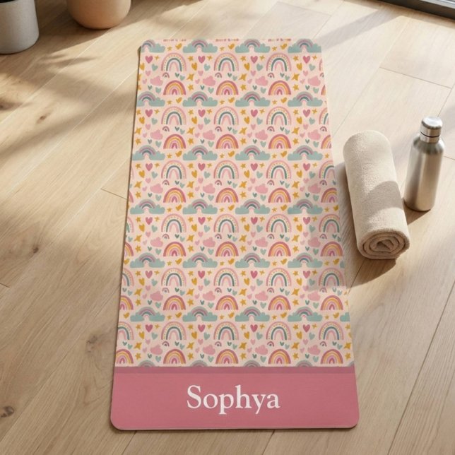 Personalisierte Pink Regenbogen Name Yogamatte (Von Creator hochgeladen)