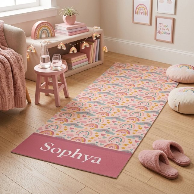 Personalisierte Pink Regenbogen Name Yogamatte (Von Creator hochgeladen)