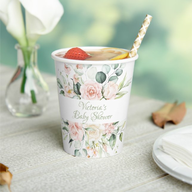 Personalisierte Pink Sage Blumen Baby Dusche Pappbecher (In Situ)