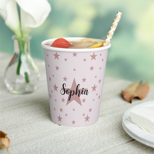 Personalisierte Pink Star Paper Cups Pappbecher (In Situ)