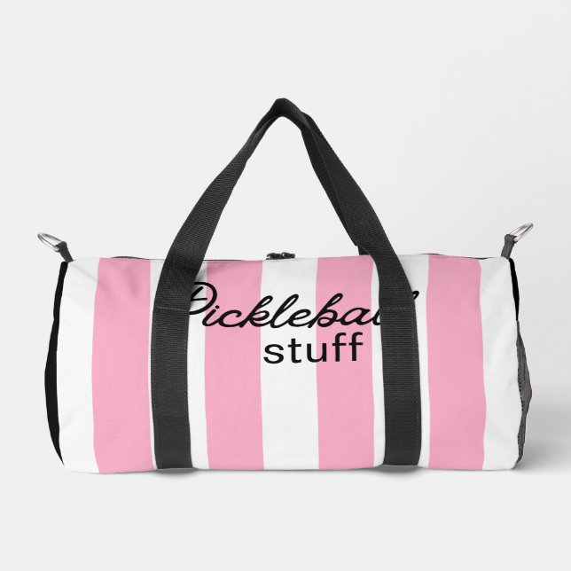 Personalisierte PINK Streifen Pickleball-Beutel Duffle Bag (Vorderseite)