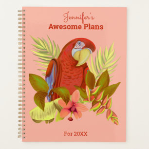 Personalisierte Pink Tropical Parrot Illustration Planer