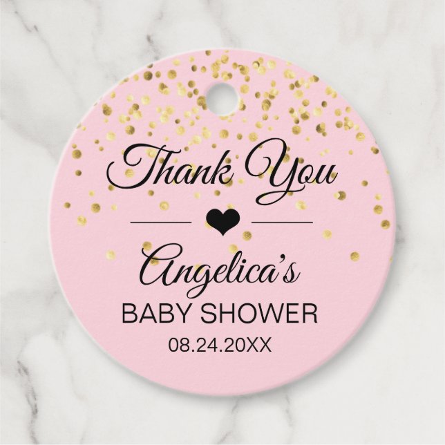 Personalisierte Pink und Gold Bridal Kinderdusche Geschenkanhänger (Vorderseite)