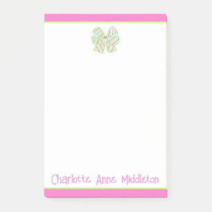Personalisierte Pink- und Green Strip-Bow Post-it Klebezettel