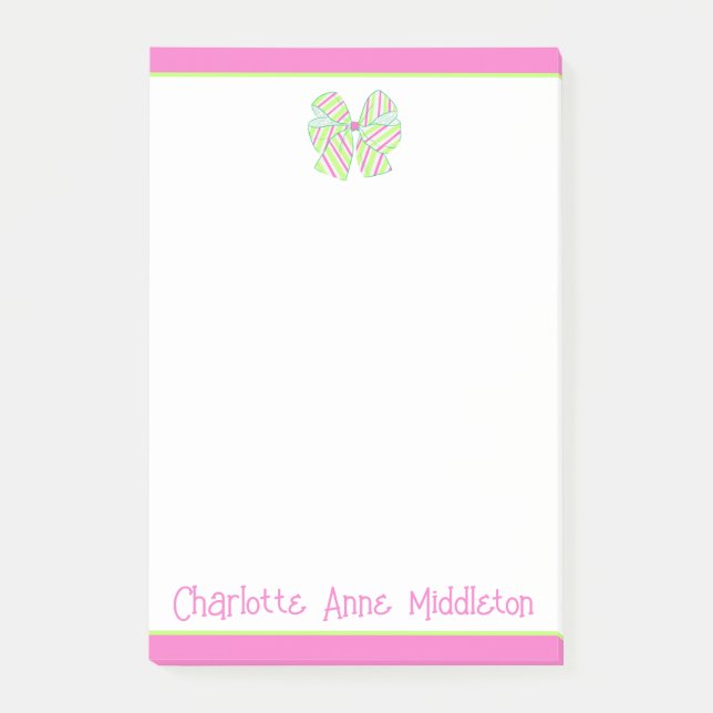 Personalisierte Pink- und Green Strip-Bow Post-it Klebezettel (Vorderseite)