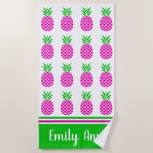 Personalisierte Pink und grüne Ananas Strandtuch
