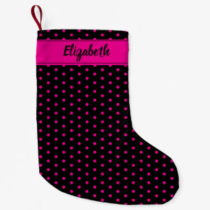 Personalisierte Pink- und Schwarz-Polka-Punkte Kleiner Weihnachtsstrumpf
