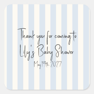 Personalisierte Pinstripe-Baby-Shower-Gunstbezeugu Quadratischer Aufkleber