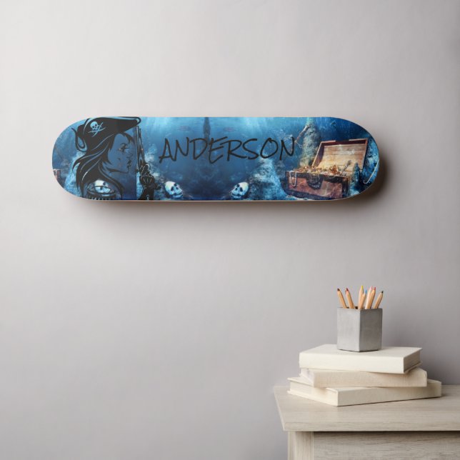 Personalisierte Piratenfrau Skateboard (Wandkunst (Horz))