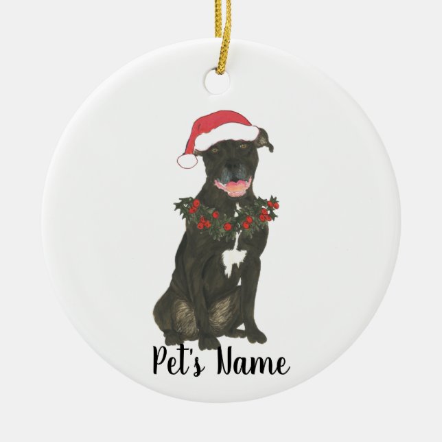 Personalisierte Pitbull Staffy (schwarz) Keramik Ornament (Vorne)