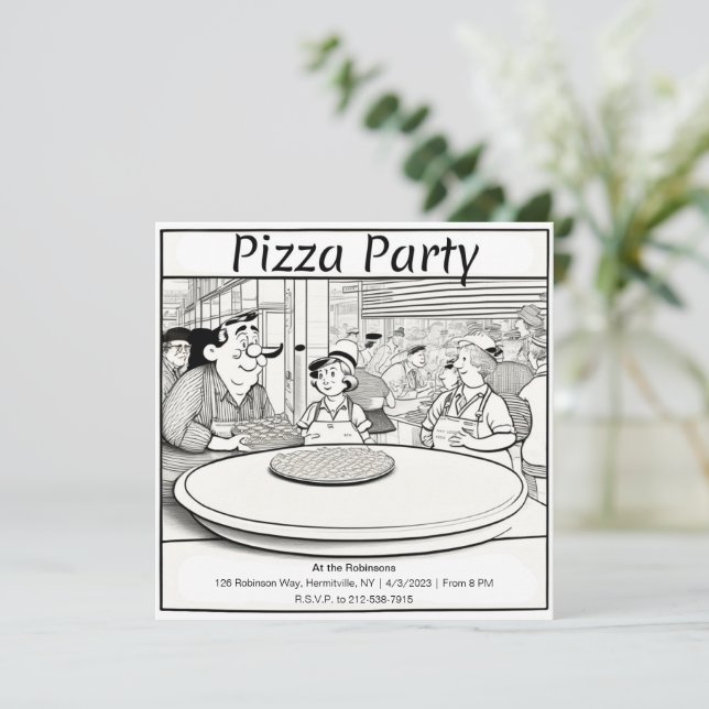 Personalisierte Pizza-Party Einladung (Stehend Vorderseite)
