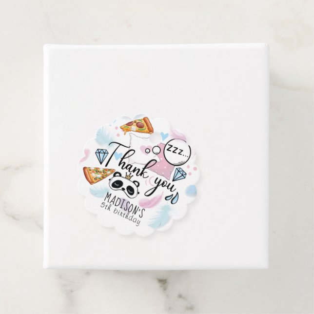 Personalisierte Pizza und Pajamas Slumber Party Geschenkanhänger (Beispiel)