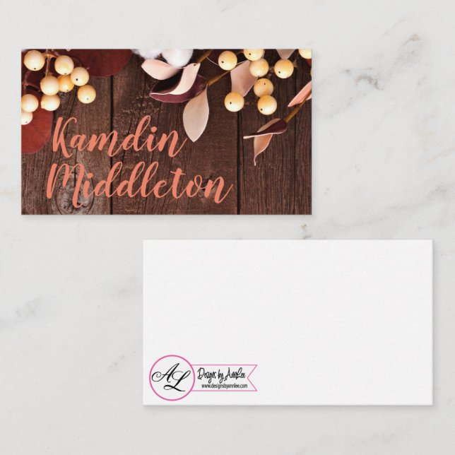 Personalisierte Platzkarten Baumwollzweig auf dunk (Vorne/Hinten)