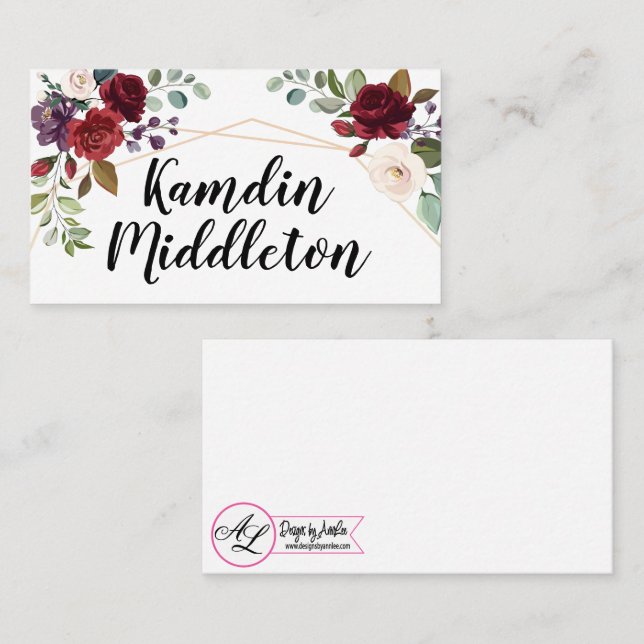 Personalisierte Platzkarten White Roses Gold Geome (Vorne/Hinten)