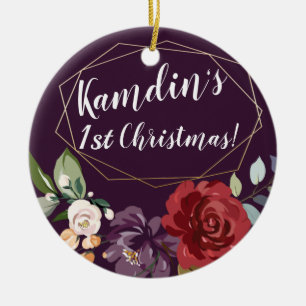 Personalisierte Plum Lila Rose Goldener Fleck Keramik Ornament