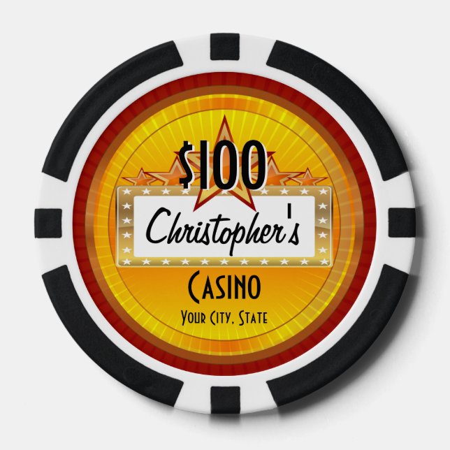 Personalisierte Poker Chips, Gold/Red Casino Pokerchips (Vorderseite)
