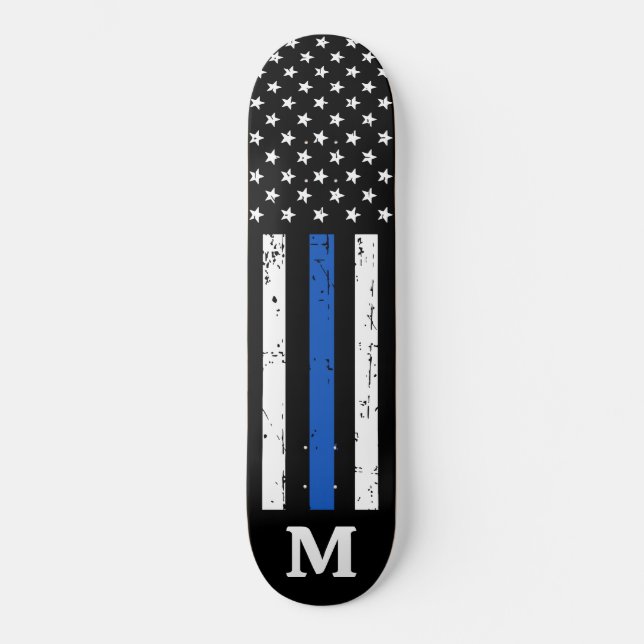 Personalisierte Polizeiamerikanische Flagge Thin B Skateboard (Vorderseite)