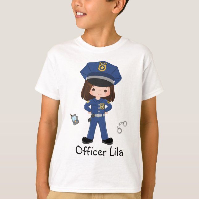 Personalisierte Polizeibeamte für Mädchen Rechtsvo T-Shirt (Vorderseite)