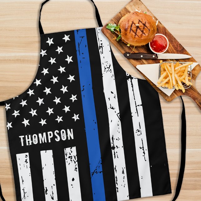 Personalisierte Polizeibeamtin GRILLEN Thin Blue L Schürze (Von Creator hochgeladen)