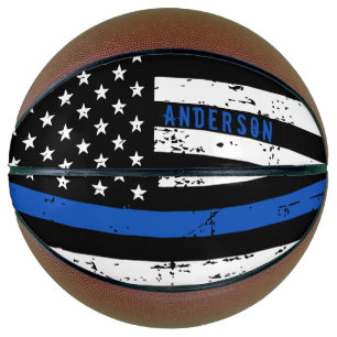 Personalisierte Polizeiflagge dünne blaue Linie Basketball