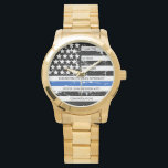 Personalisierte Polizeiretirement Thin Blue Line F Armbanduhr<br><div class="desc">Feiern Sie mit dieser Thin Blue Line Police Retirement Watch - American Flag Design in Police Flag Farben, gestresstes Design und freuen Sie sich auf einen hervorragenden Polizeibeamten. Perfekt für Service-Prämien, Geschenke zum Polizeijubiläum und Polizeigeschenke . Personalisieren Sie diese Polizeiuhr mit Name und Abzeichen # , Jahre des Dienstes und...</div>