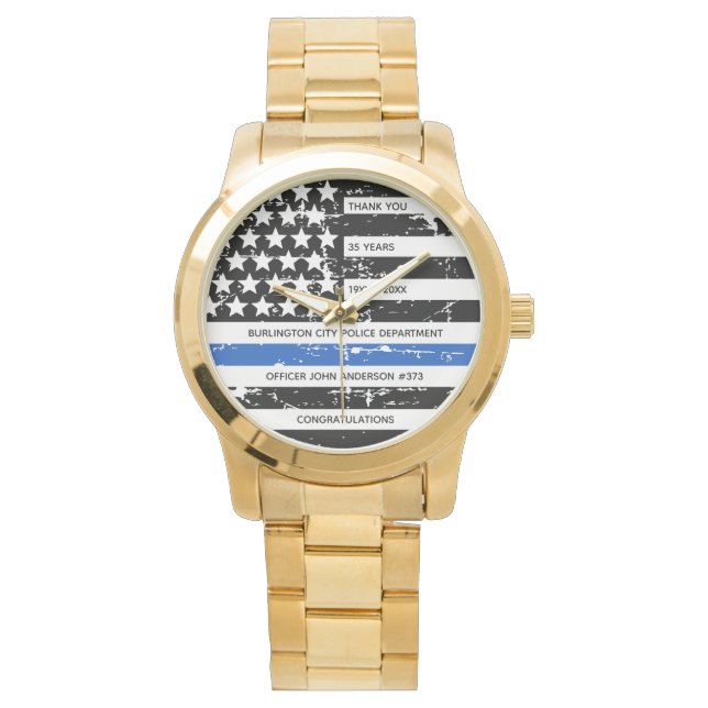 Personalisierte Polizeiretirement Thin Blue Line F Armbanduhr (Vorderseite)