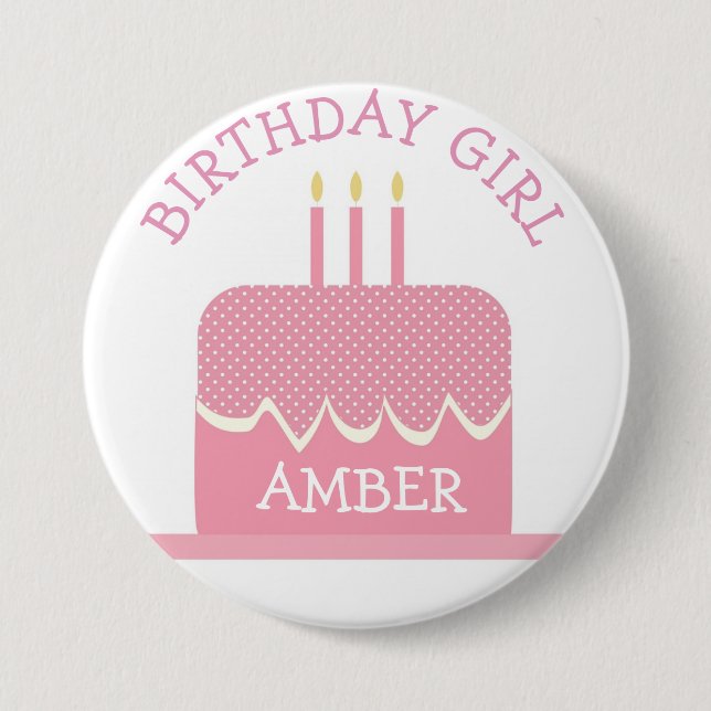 Personalisierte Polka Cake Birthday Girl Button (Vorderseite)