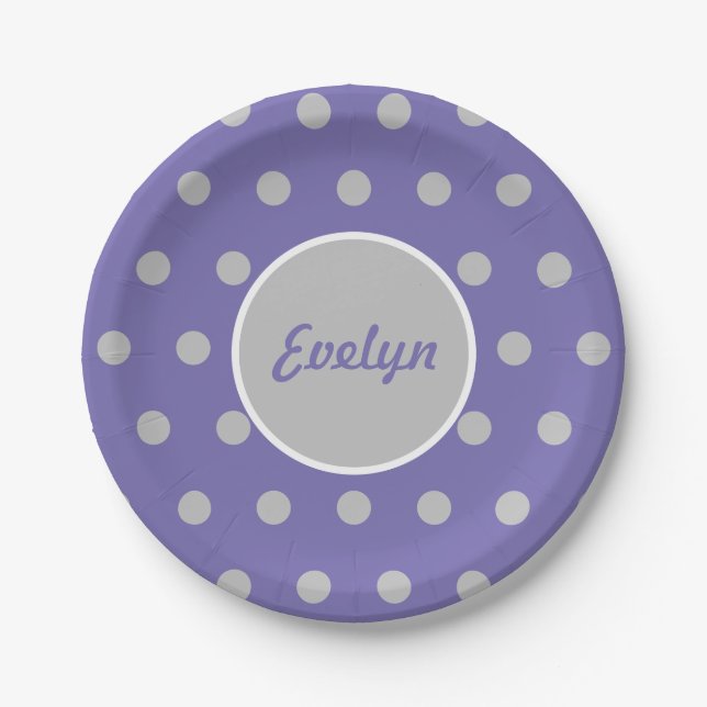 Personalisierte Polka Dot Paper Teller (Lavender) (Vorderseite)