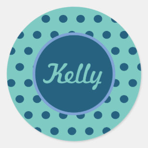 Personalisierte Polka Dot Round Stickers (Aqua & B