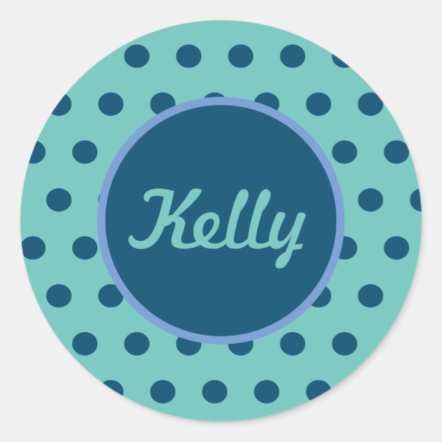 Personalisierte Polka Dot Round Stickers (Aqua & B (Vorderseite)