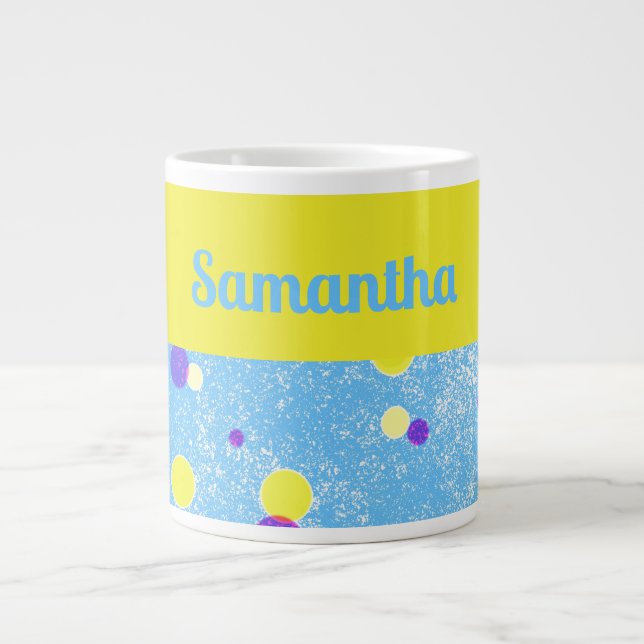 Personalisierte Polka Dots auf Blue Jumbo Jumbo-Tasse (Vorderseite)