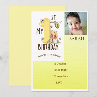 Personalisierte Pooh-Bär-Baby-1.-Geburtstagseinlad Einladung