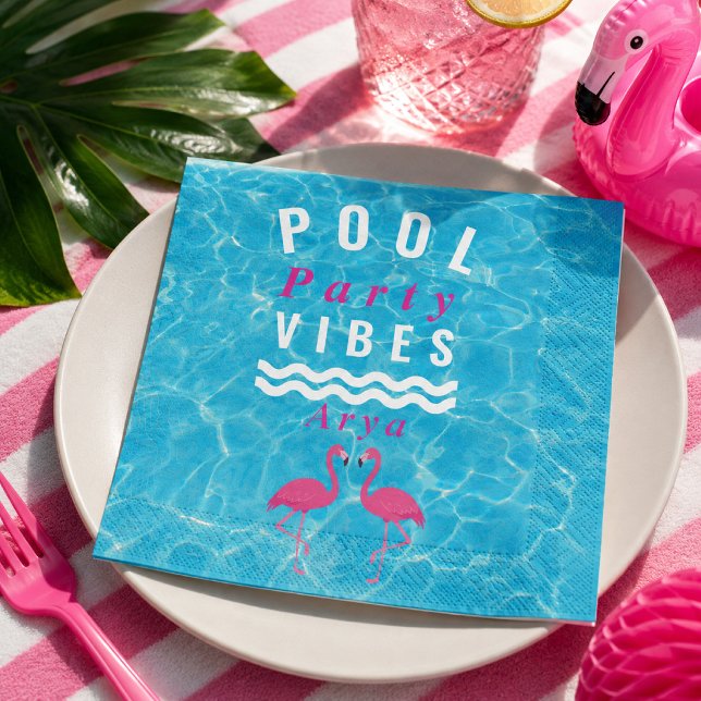 Personalisierte Poolparty-Stimmung Flamingo Servie Serviette (Von Creator hochgeladen)