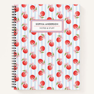 Personalisierte Preppy-Coquette-Rot-Kirsche-Rosa-S Notizbuch