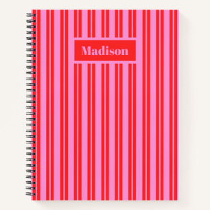 Personalisierte Preppy Hot Pink und Red Strips Notizbuch