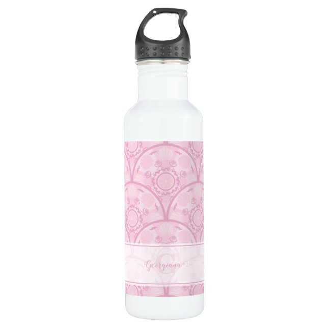 Personalisierte Preppy in Pink Mandala Art Deco Edelstahlflasche (Vorderseite)