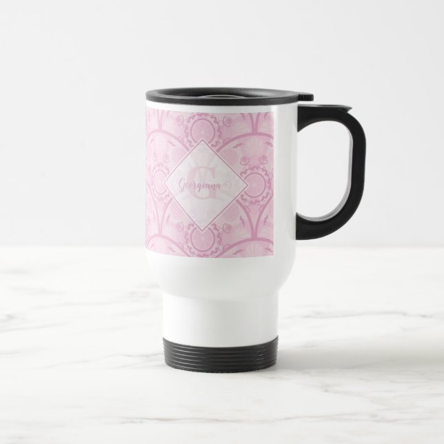 Personalisierte Preppy in Pink Mandala Art Deco Reisebecher (Rechts)