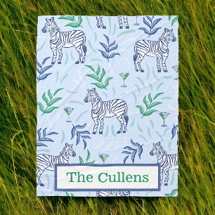 Personalisierte Preppy-Zebras & Martinis Blau  Fleecedecke