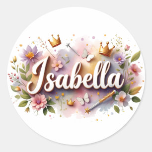 Personalisierte Prinzessin Floral Isabella Aufkleb Runder Aufkleber