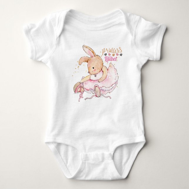 Personalisierte Prinzessin Lilibet Ballerina Rabbi Baby Strampler (Vorderseite)